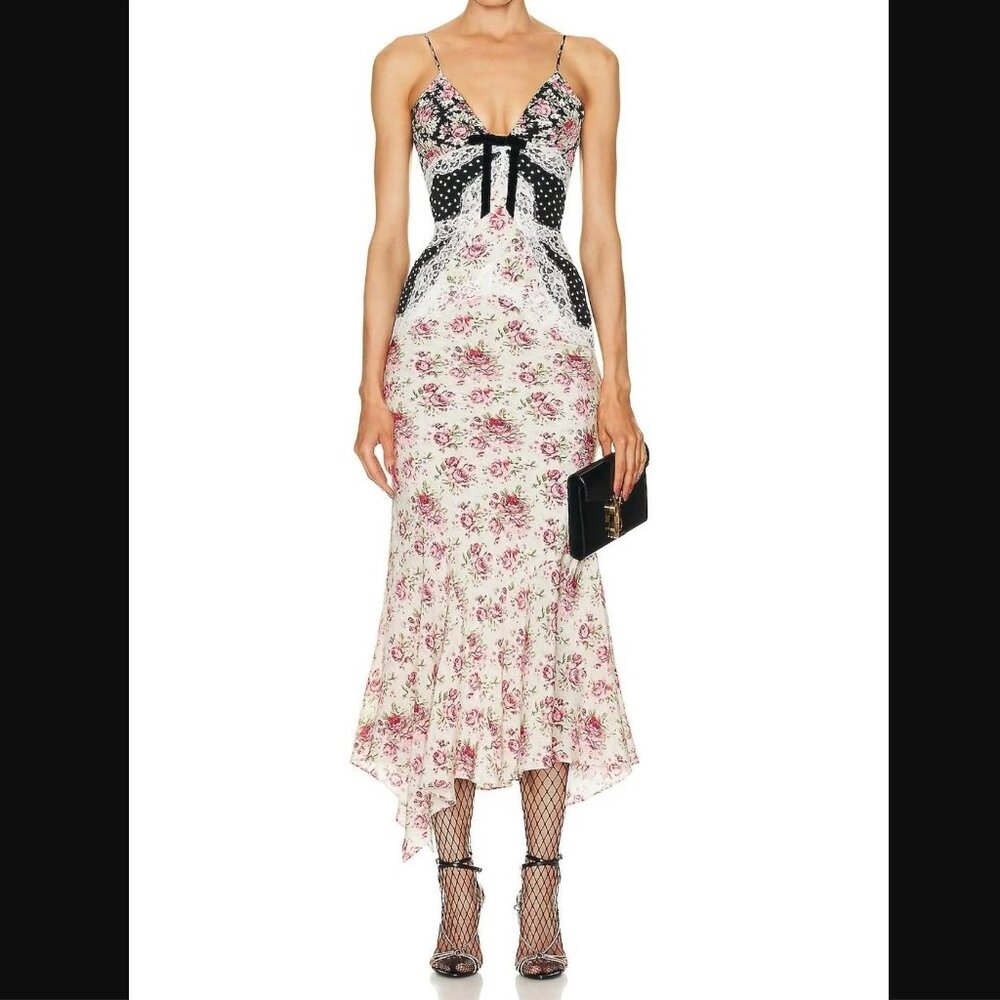 NWT Alessandra Rich Silk Paneled Dress